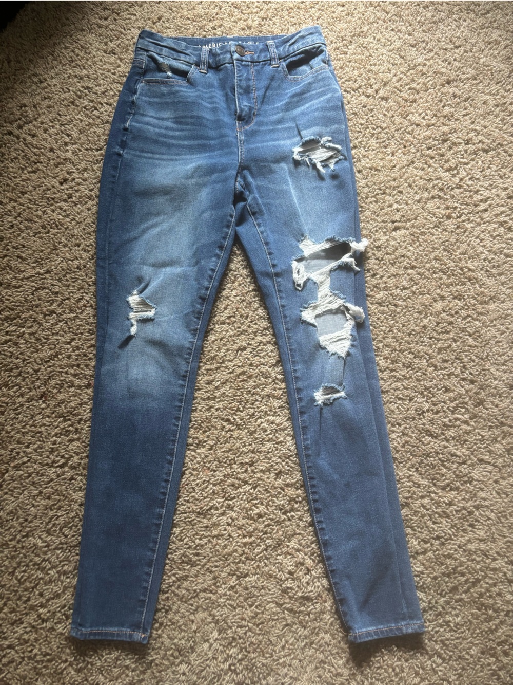 American Eagle Outfitters Women's Distressed Skinny Jeans - Blue